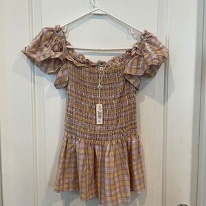 MAX STUDIO | YELLOW & PINK PLAID/ELASTIC TOP